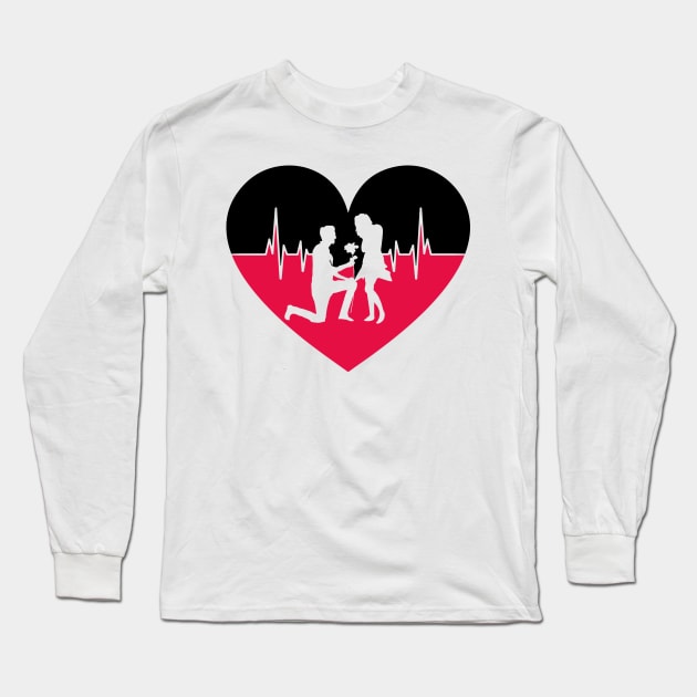 Propose from Love Heartbeat Long Sleeve T-Shirt by Sanzida Design